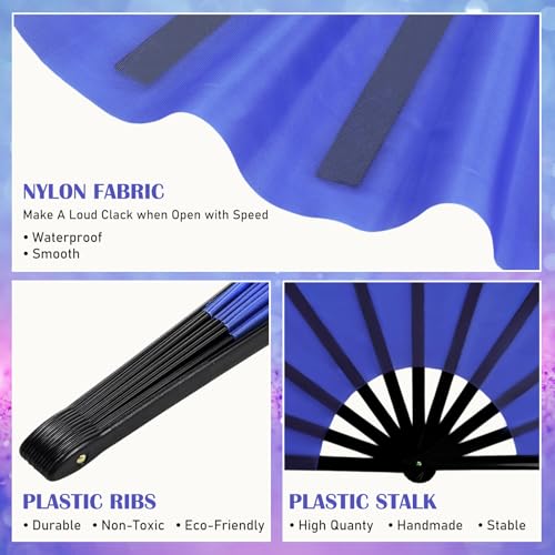 2 Packs Large Folding Hand Fans (Yellow and Blue)