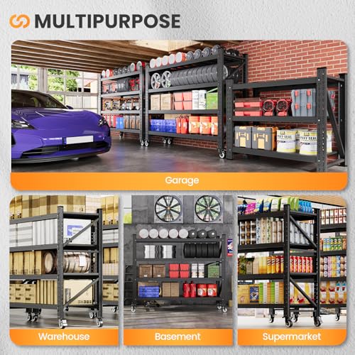 55.1” Wide Heavy Duty Metal Garage Shelving (Matte Black / 55.1"Wx23.6"Dx75.6"H)