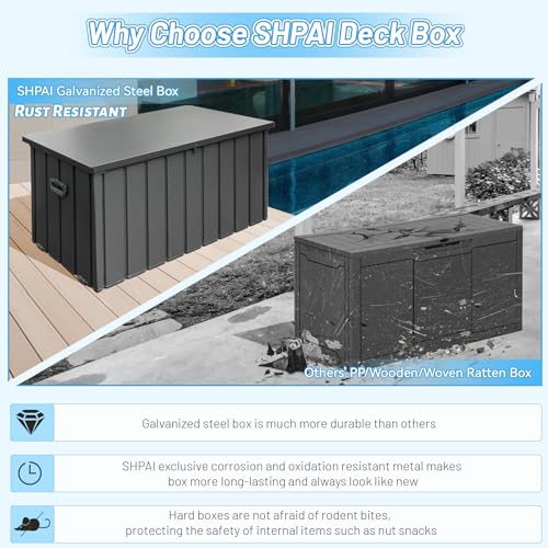 Outdoor Metal Storage Deck Box Waterproof 100 Gal Patio Pool Deck Box (Dark Grey)