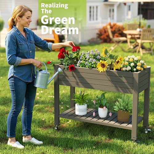 Elevated Raised Garden Bed with Wheels (Gray / 43.31*17.72*33.66)