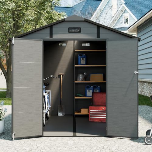 8x10 ft Outdoor Resin Storage Shed with Floor (8 x 10 FT / Dark Grey)