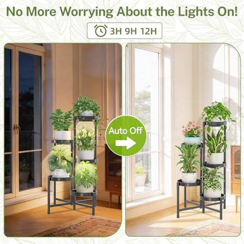 Plant Stand Indoor with Grow Lights (Black with Lights / 5 Tiers)