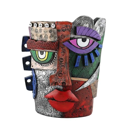 Abstract Face Head Planter Picasso Colorful Art Resin Flower Pot