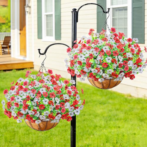 2 Set Artfiticial Hanging Flowers with Basket & Foam Outdoor (Red White / 2 Pcs)