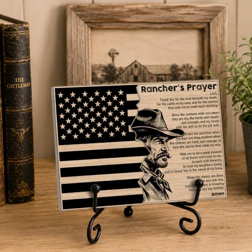 Rancher's Prayer Christian Gift for Home Office Book Shelf Table Decor (Multicolor 1744 / Wooden sign with iron frame（5.5 x 7.9 inches）)