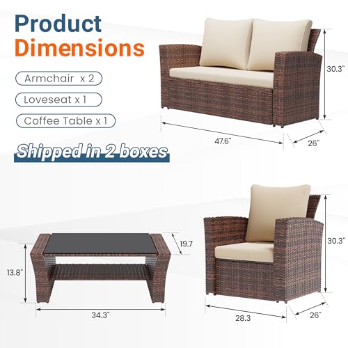 Patio Furniture Set (Brown and Beige / 4)