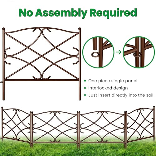 5 Panels Decorative Garden Fence 24in (Brown / 24in(H) x 10ft(L))