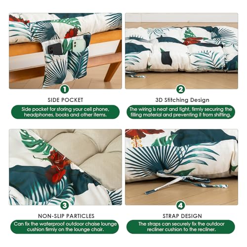 Outdoor Chaise Lounge Chair Cushion (Green Tropical Flowers / 72x22.4x4.7)