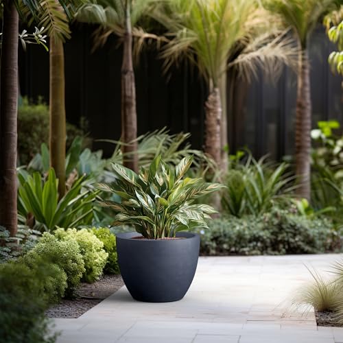Accent Round Tapered Charcoal Concrete Planter 13" Tall (Charcoal / 17.3"w x 13"h)