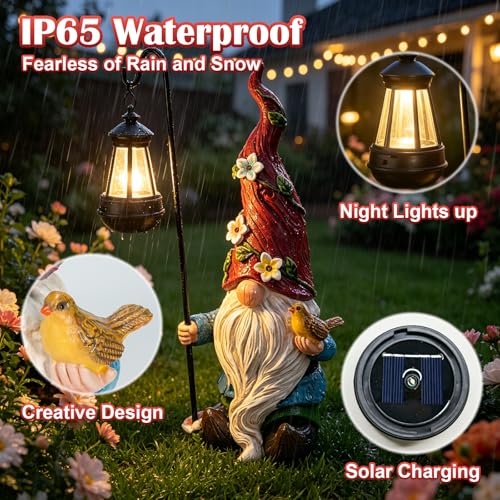 19.3" Large Garden Gnomes Outdoor Statue with Solar Lights (Large Gnome)