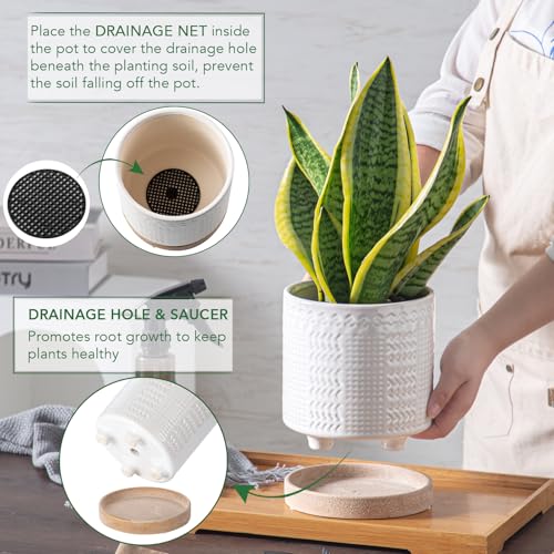 Indoor Outdoor Ceramic Plant Pots (6 inch / White2)