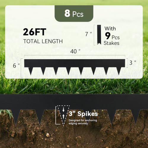 Garden Black Galvanized Steel Landscape Lawn Edging 8 (Powder-Coated Black)
