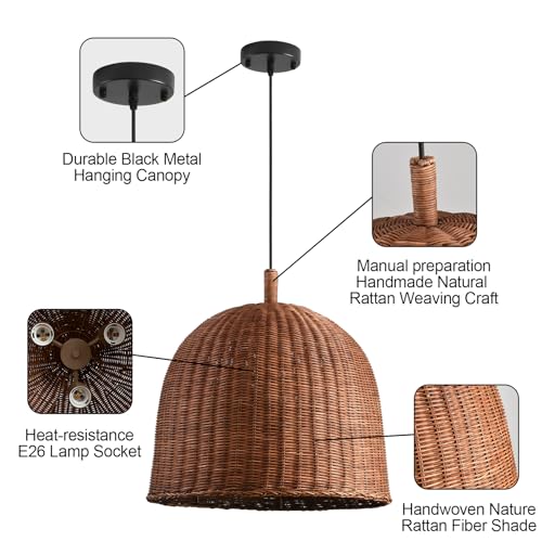 17.7" Rattan Pendant Light (Dark Brown Rattan / 17.7" 3-Light)