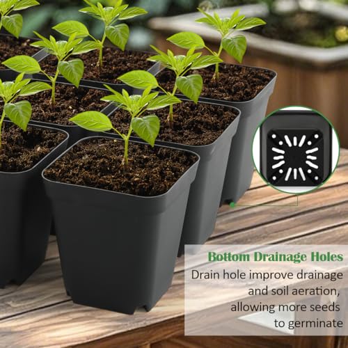 4 inch (10CM) Square Nursery Pots 120pcs, Sturdy Seedlings Trays 10 Pcs, Seeds Starter Germination Tray, Microgreening Planter Nursery Propagation 10 Sets (4" Pots-120P + 16.2" x 13.2" x 2.6" Trays-10P)