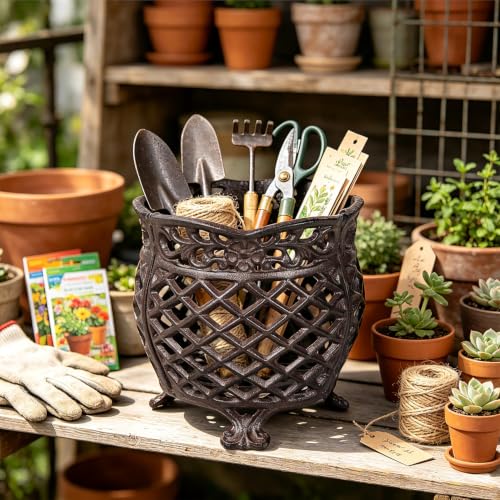 Vintage Cast Iron Urn Planter with Non (Dark Brown - U Shaped)