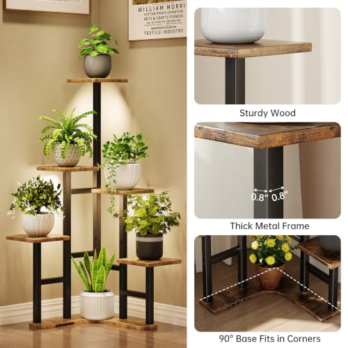 Corner Plant Stand Indoor with Grow Lights 6 Tiered Corner Plant Shelf (Rustic Brown(with Lights) / 6 Tier-Square)