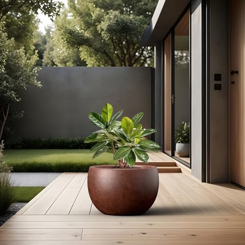 Accent Round Bowl Rusty Concrete Planter 15.7" Dia