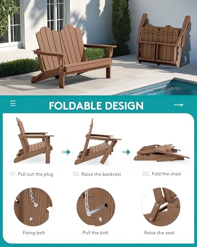 4 Pc HDPE Adirondack Set (Brown / 2 chair &1 bench &1 coffee table)