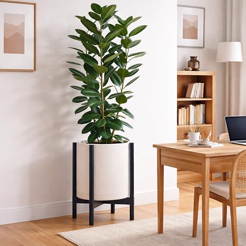 Plastic Pot with Ebony Wood Stand (Oatmeal Pot + Ebony Stand / 14 Inch)