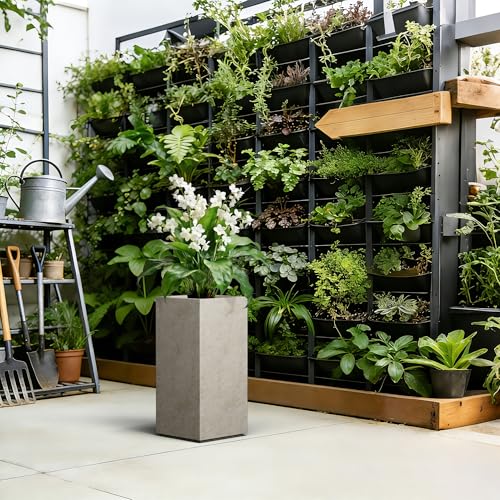 Accent Column Square Weathered Concrete Planter 23.6" H (Buff Concrete / 23.6" H)