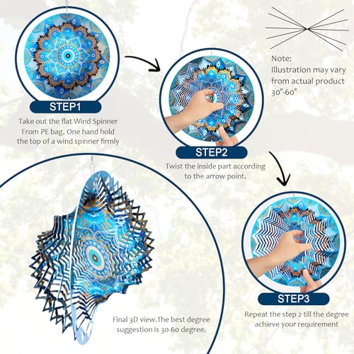 Wind Spinners Outdoor Mandala Peacock Evil Eye‌ (12in / 009-9blue)