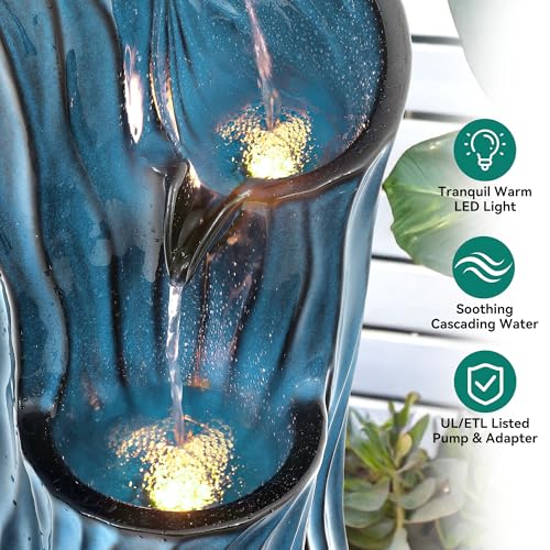 32" H Ceramic Outdoor Water Fountain (Turquoise Wave Texture 32"h-sphere)