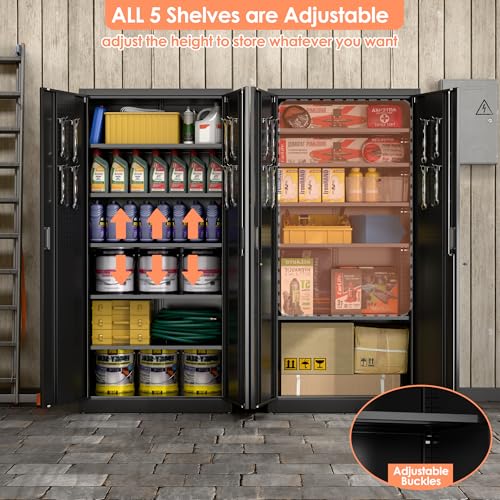 71" Black Lockable Metal Storage Cabinet (Black / 18"D x 34"W x 71"H)