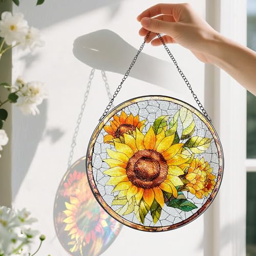 8 Inch Stained Glass Ornament (Sunflower)