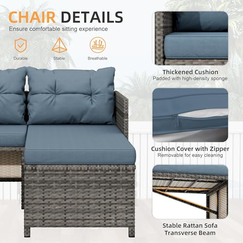 3 Pieces Outdoor Patio Furniture Sets (Blue-gray)