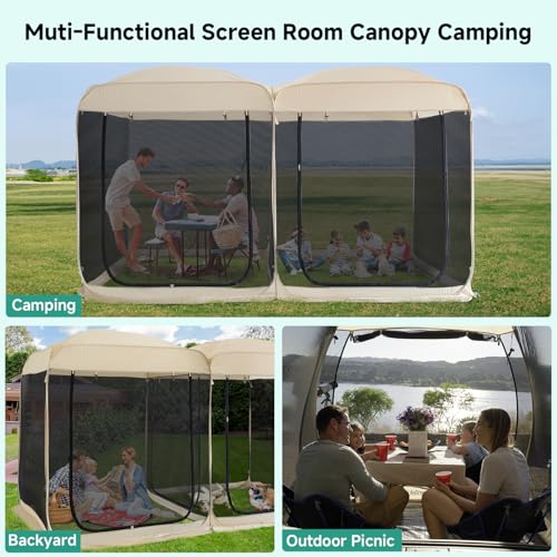 Screen House Room 2024 Upgraded 2 in 1 Screen Tent PoP Up Gazebo® with Mesh Mosquito Netting (Beige / 12'x6')