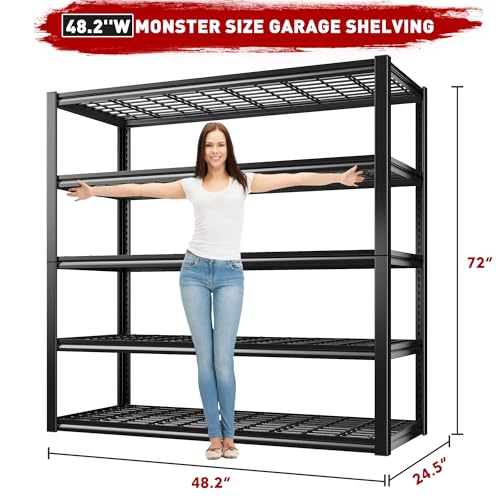 48.2" W Storage Shelves for Garage (5-Tier, 48.2"W x 24.5"D x 72"H)