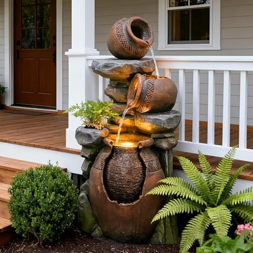 Outdoor Garden Water Fountain for Garden 38.4" H (Stone - 38.4 Inch)