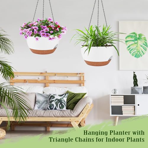 2 Pack 10 Inch Self Watering Hanging Planter for Indoor Outdoor Plants (White / 10 inch)