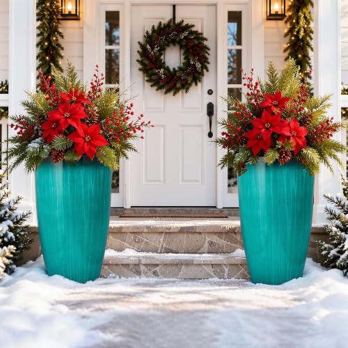 Autodaya 24" Faux Ceramic Large Planters for Outdoor Plants (24"-turquoise Teal)