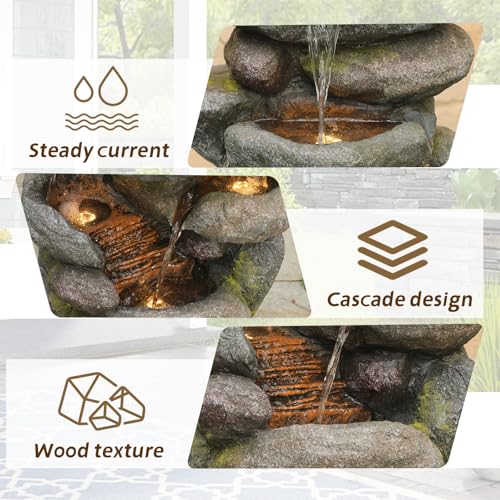 42H Realistic Tree Trunk Outdoor Water Fountain with 5 Tiers (50.6H / Light Gray-rock)