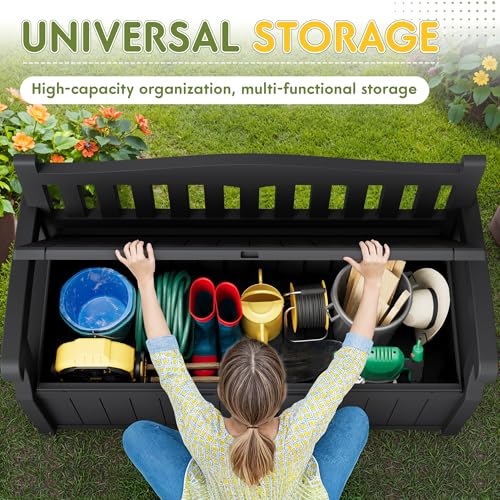 80 Gallon Outdoor Storage Bench Deck Box (80 Gallon with Cushion / Black)