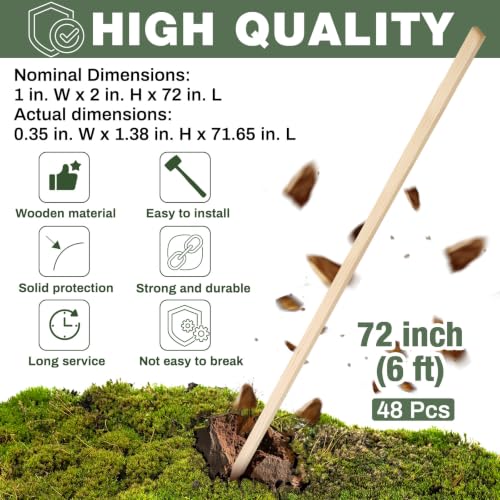 48 Pieces Wooden Garden Stakes 6 FT Grade and Survey Stakes Wooden Garden and Sign Posts for Plant Support Silt Fence Yard Farm Survey Boundaries Baselines (Smooth Stakes / 72 Inch)