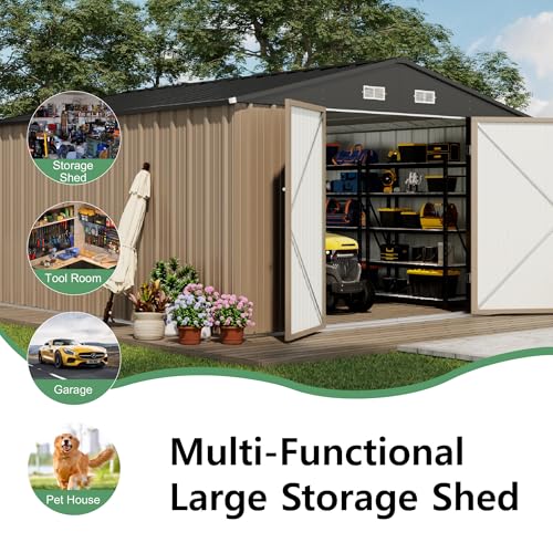 10x12 FT Outdoor Storage Shed (Brown / 10x12 FT)