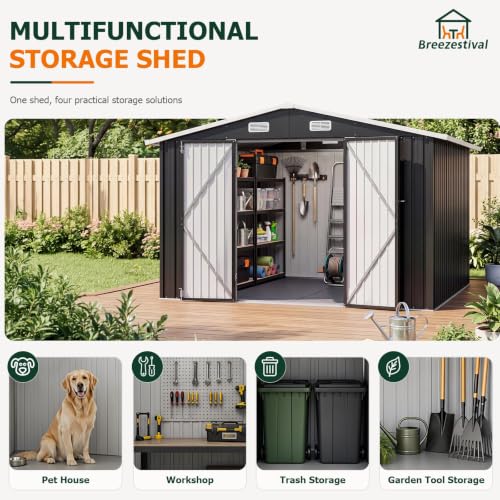 10x8FT Outdoor Storage Shed with Floor Black (Dark Black / 10' x 8')