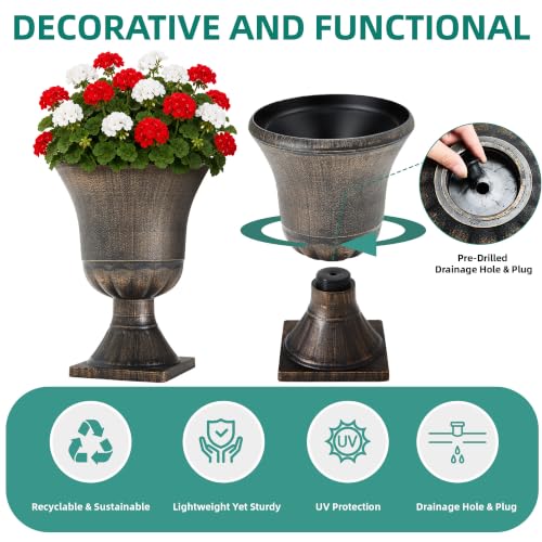 22" Tall Urn Planters Set of 2 Large Flower Pots (22"-antique Bronze)