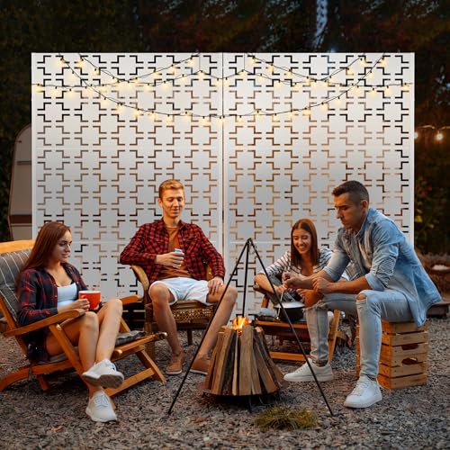 71" H Metal Privacy Screen Outdoor (71"H×47"W / White Square)