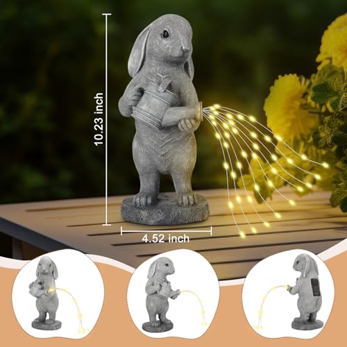 Solar Rabbit Garden Statue with Watering Can Lights Outdoor Yard Lawn Decor