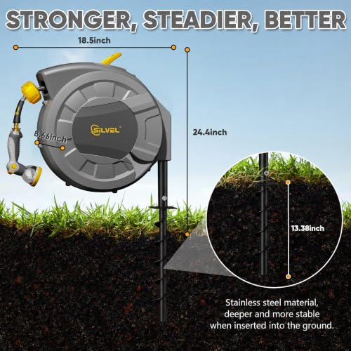 Automatic Retractable Garden Hose Reel on Metal Spike (Dark Grey / 1/2"×90FT)