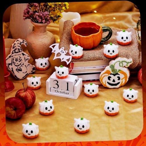 50 Pcs Halloween Mini Ghosts Figurines Resin Tiny Ghosts (Pumpkin)
