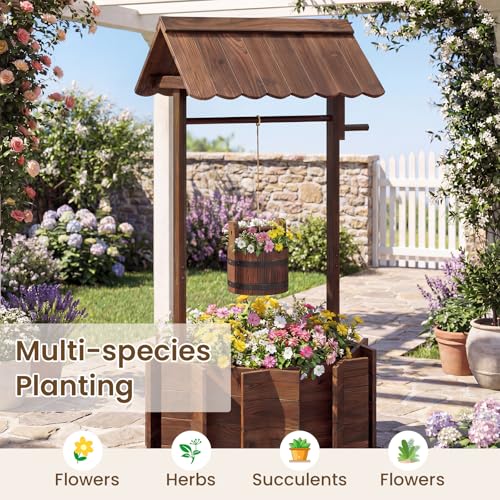 Wooden Wishing Well Outdoor (22" x 22" x 47")