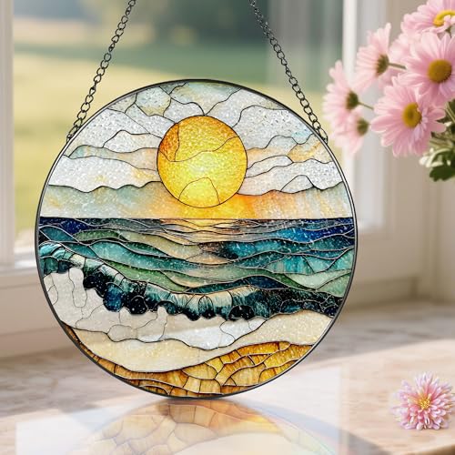 8 Inch Stained Glass Ornament (Beach Sunset B)