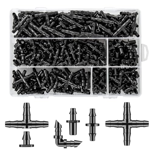 600 Pcs Barbed Connectors Drip Irrigation Fittings Kit (600 Pcs (1/4" barbed connectors))