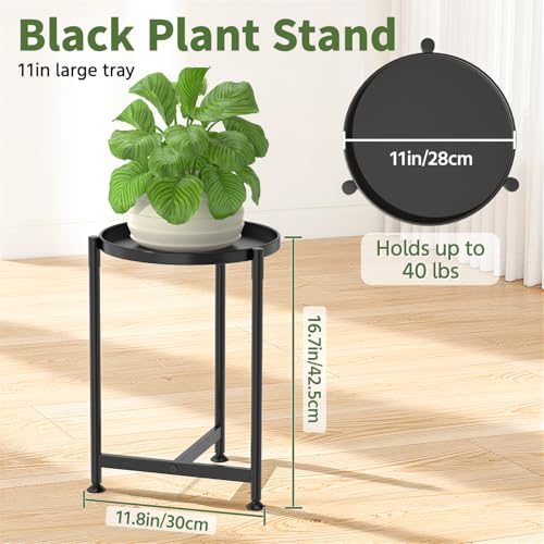 Metal Small Plant Stand Indoor Tall with 11 Inch Large Tray (Black / 1 Tier)