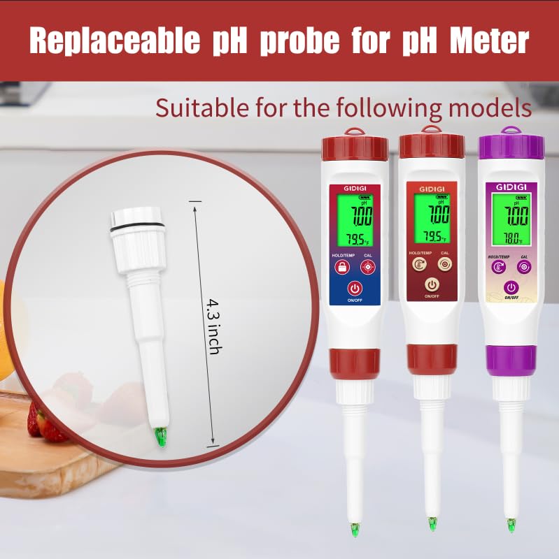 Food pH Meter Replacement Probe 2 in 1 pH Temperature Tester Spear Tip pH Sensor Easily Penetrate Solid and Semi (White)