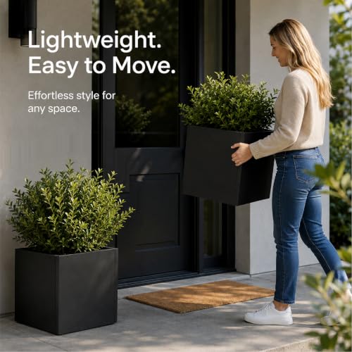 Galvanized Steel Black Metal Square Planter for Indoor Outdoor Set of 2 (Black / 13.8"H×13.8"W×13.8"L)